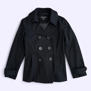 1 Madison Wool Blend Black Pea Coat Double Breasted Women M